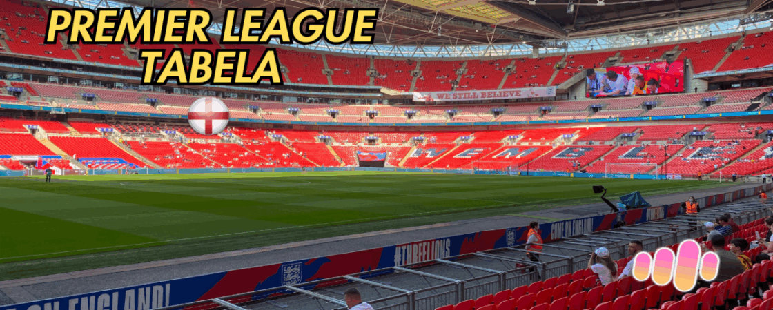 Ilustracija za tabelu engleske fudbalske Premijer lige sa stadionom Vembli u Londonu kao pozadinom